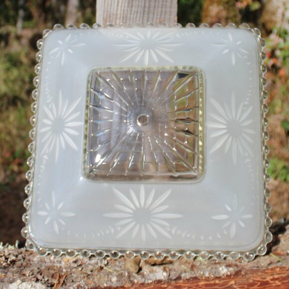 Art Deco Satin Crystal Glass Shade – Atomic Starburst Harmony House Sears 1940s - Picture 3 of 12